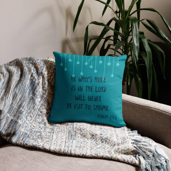 He who hopes in the Lord Throw Pillow Cover in Teal - Image 2