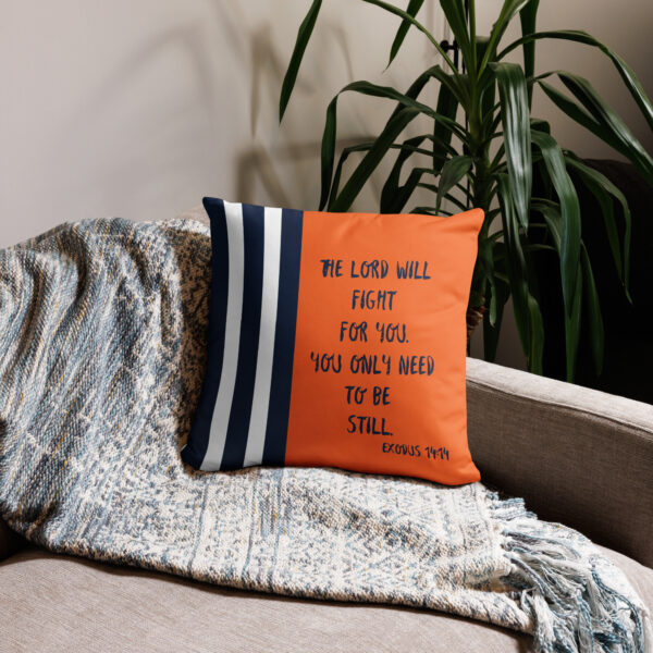 The Lord will fight Throw Pillow cover in Navy/Orange - Image 2