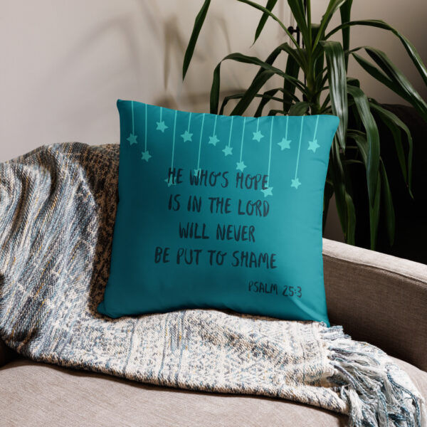 He who hopes in the Lord Throw Pillow Cover in Teal