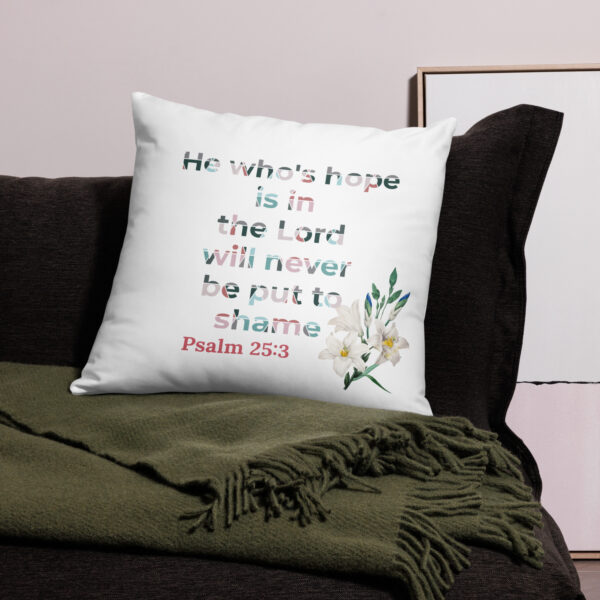 He who hopes in the Lord Throw Pillow Cover in white