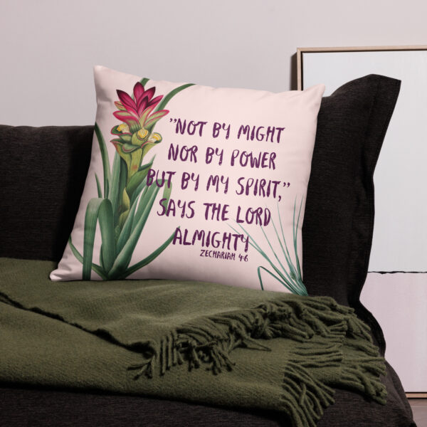 Not by might Throw Pillow Cover in pale pink