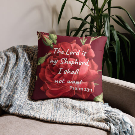 The Lord is my Shepherd throw pillow cover in Burgundy